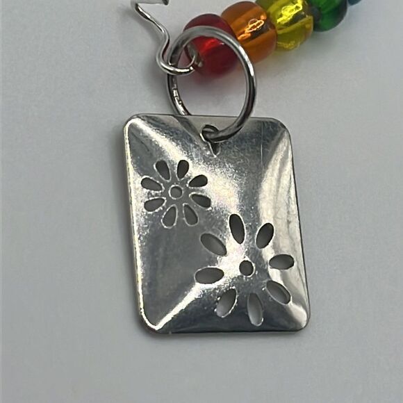 Silver-tone Dangling Rainbow Beaded Floral Charm Earrings- NEW - Picture 10 of 11
